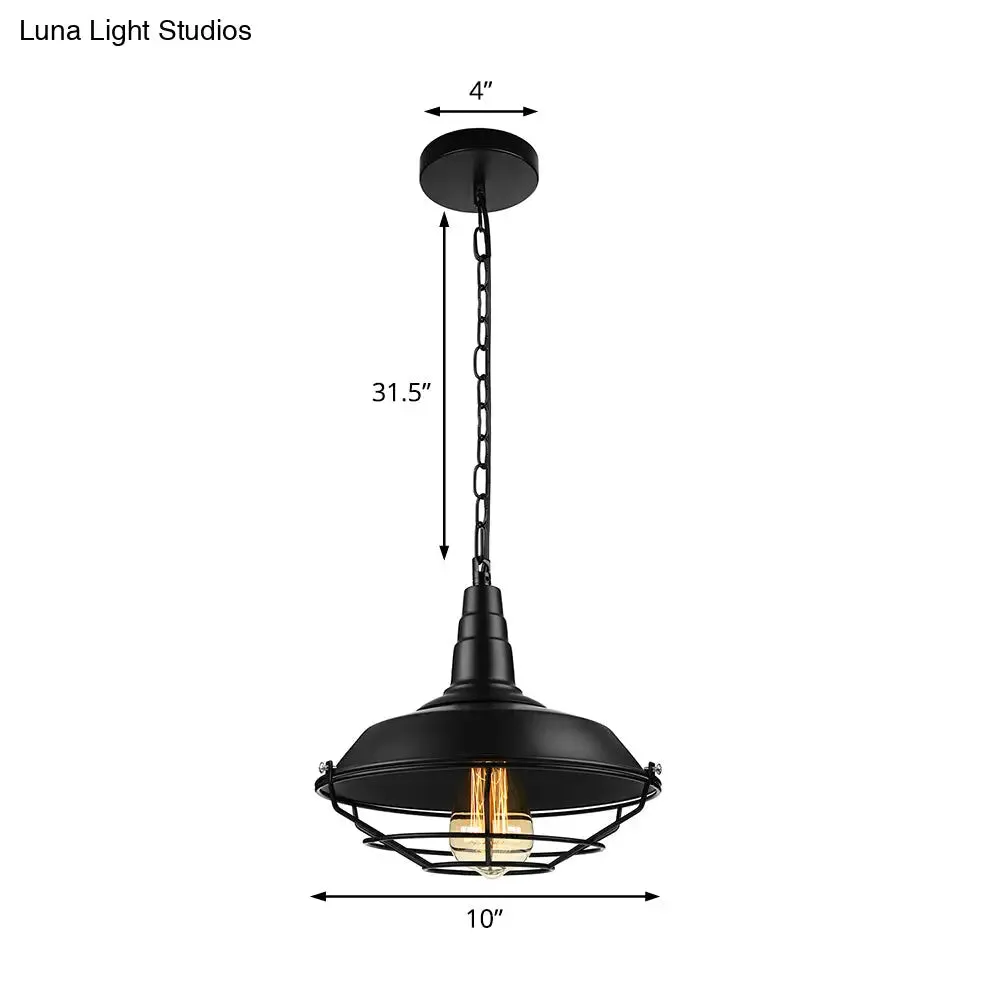 Vintage Wire Guard Pendant Light with Barn Shade - 10"/14"/18" Wide - Black/Bronze/Rust - Metal Hanging Fixture for Kitchen