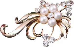 Walbest Brooch Pins for Women, Elegant Wedding Party Peacock Faux Pearl Rhinestone Inlaid Brooch Pin (Golden)