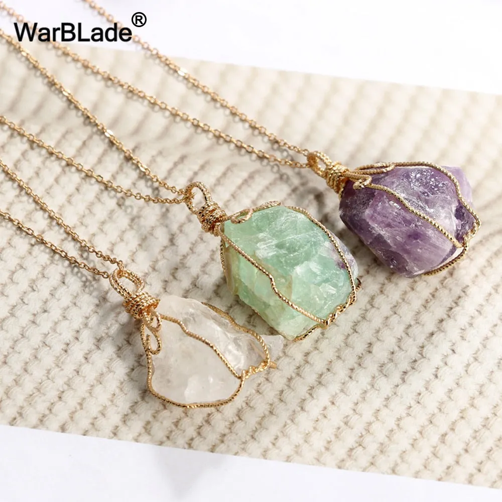 WarBLade New Colorful Wire Wrapping Irregular Crystal Stone Necklaces