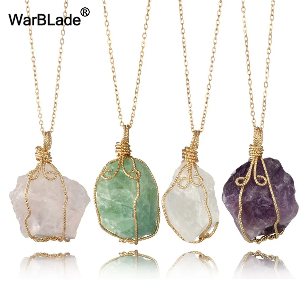 WarBLade New Colorful Wire Wrapping Irregular Crystal Stone Necklaces