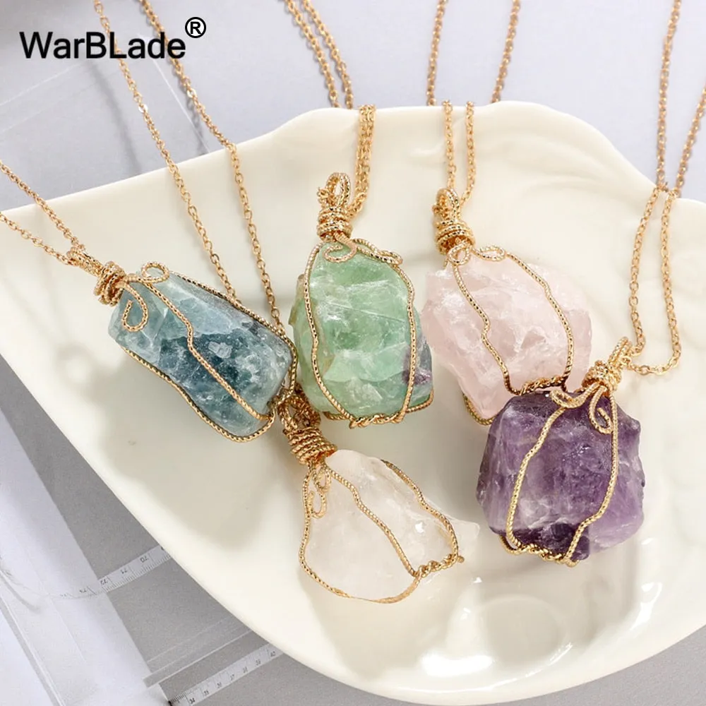 WarBLade New Colorful Wire Wrapping Irregular Crystal Stone Necklaces