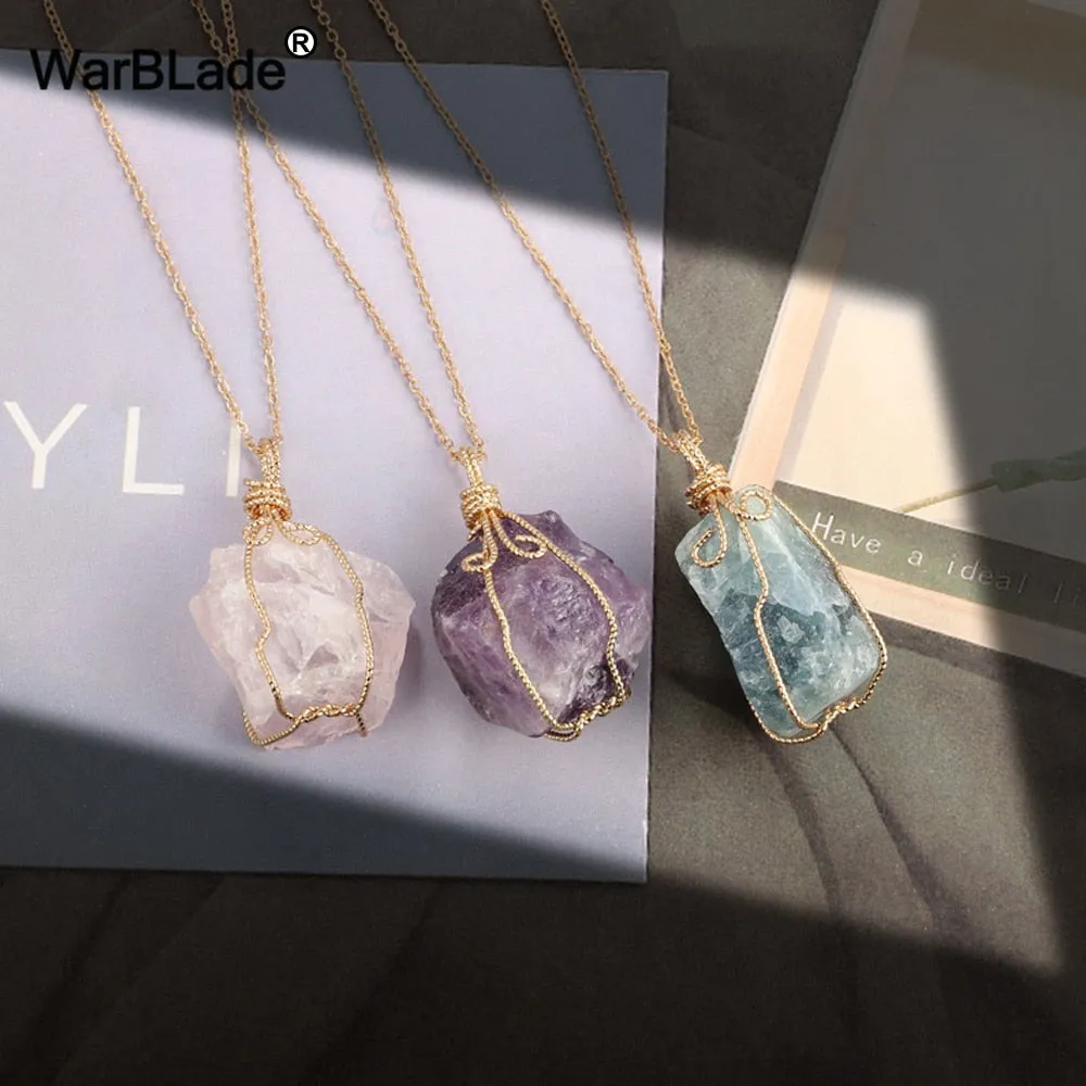 WarBLade New Colorful Wire Wrapping Irregular Crystal Stone Necklaces