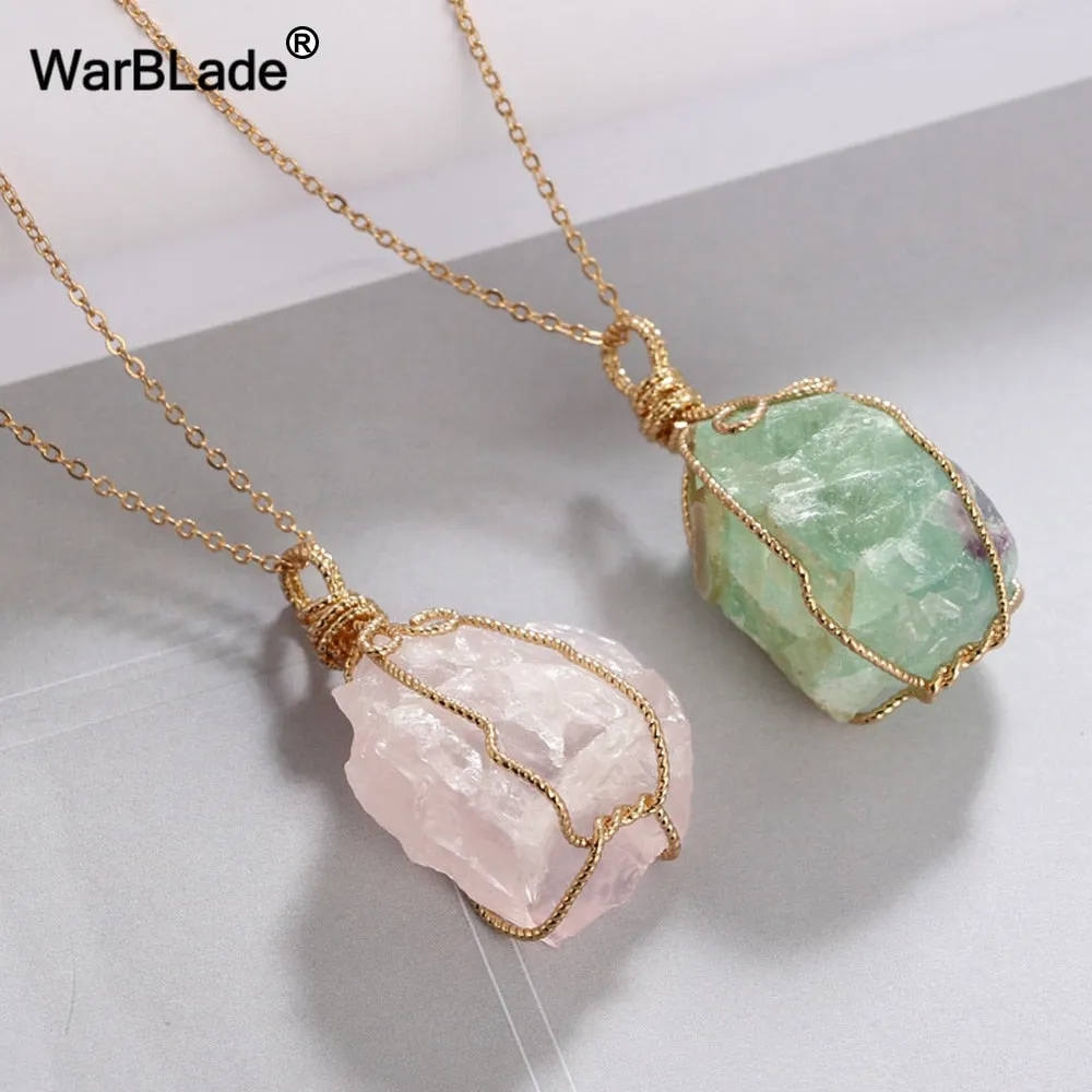 WarBLade New Colorful Wire Wrapping Irregular Crystal Stone Necklaces