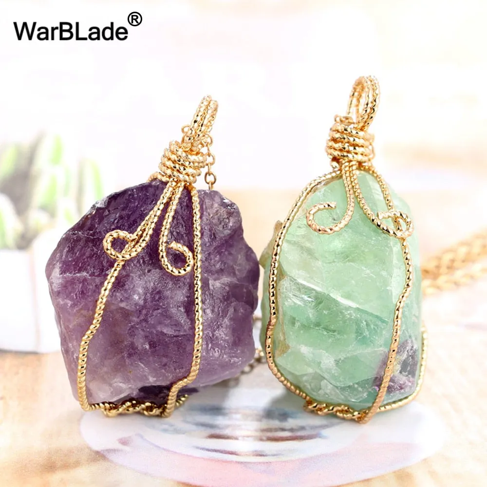 WarBLade New Colorful Wire Wrapping Irregular Crystal Stone Necklaces