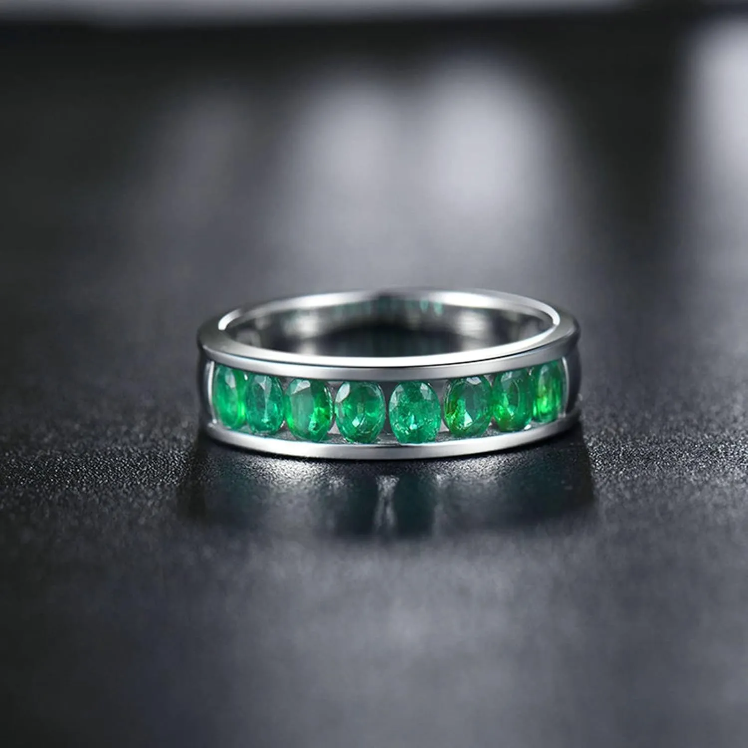 Wedding Rings for Women White Gold, Natural Gemstone Rings 18K Oval Shape Lab Created Emerald Gemstone 1.08ct Womens Fine Rings