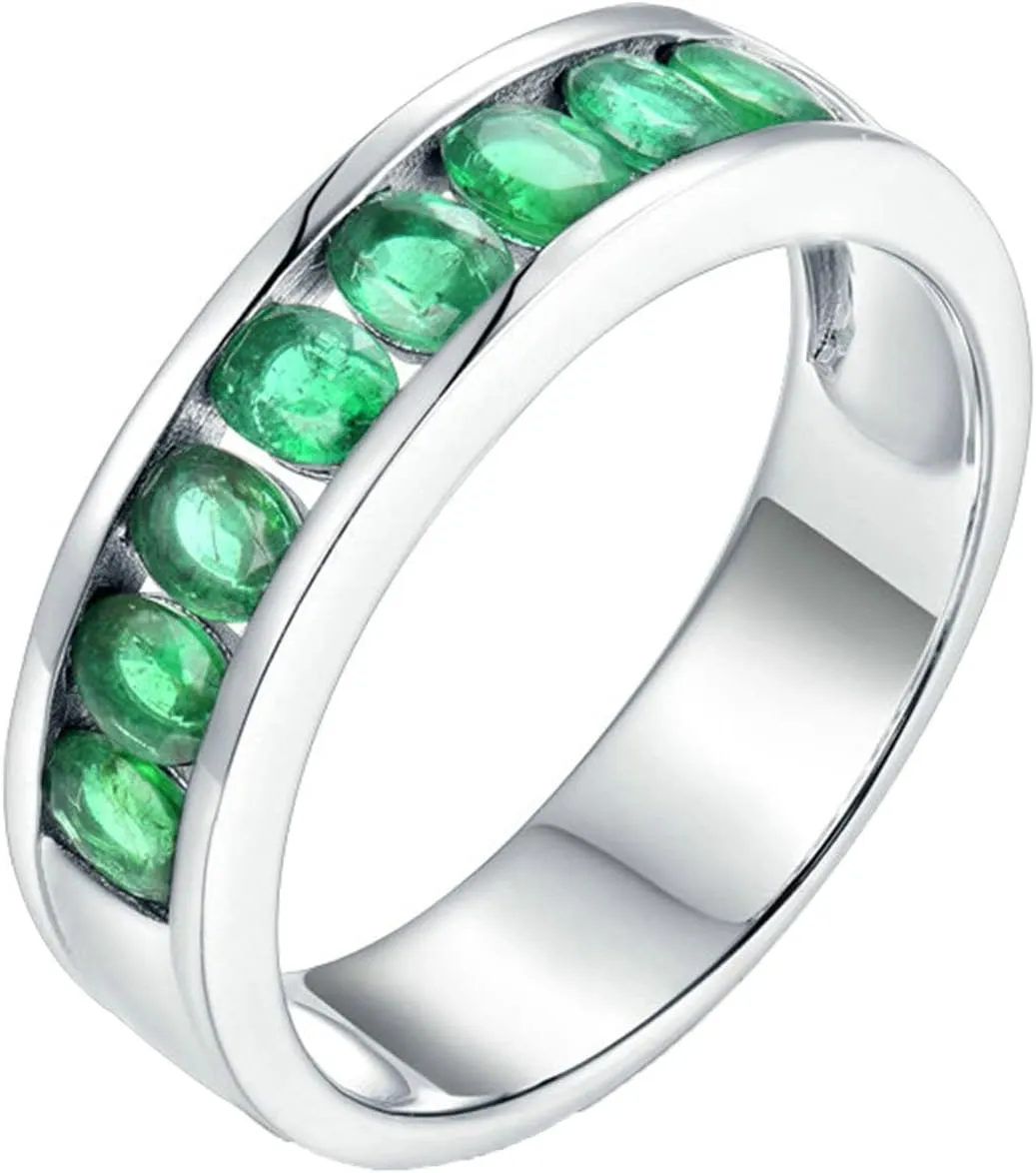 Wedding Rings for Women White Gold, Natural Gemstone Rings 18K Oval Shape Lab Created Emerald Gemstone 1.08ct Womens Fine Rings