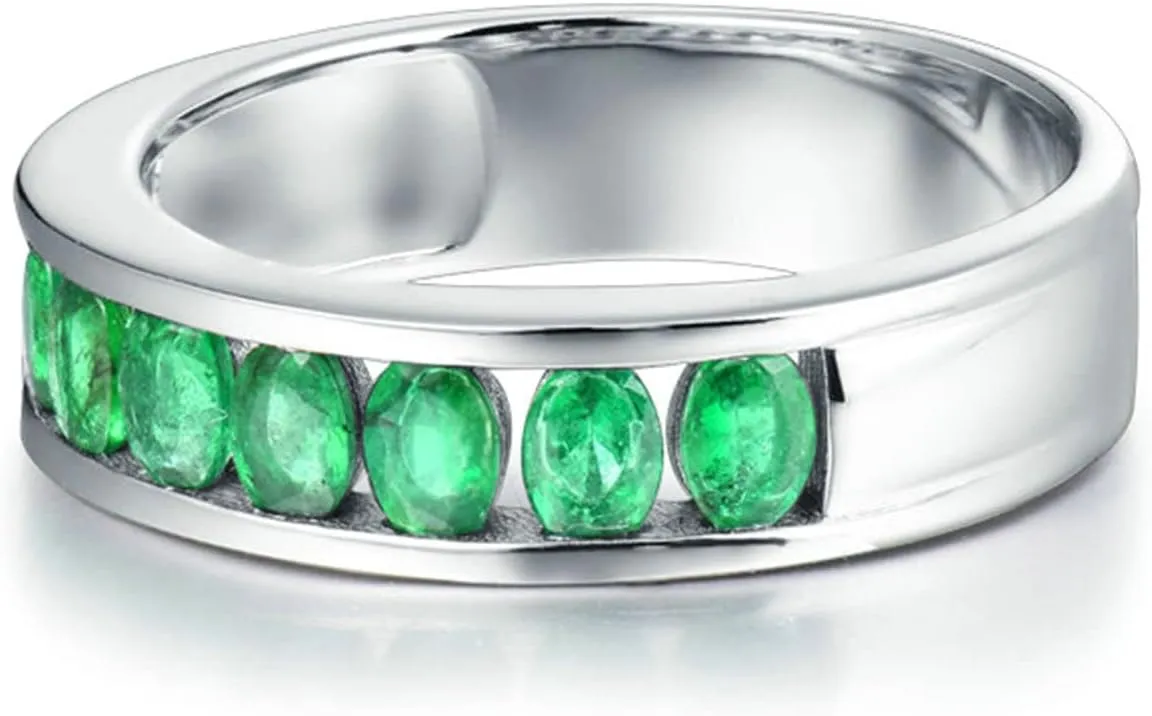 Wedding Rings for Women White Gold, Natural Gemstone Rings 18K Oval Shape Lab Created Emerald Gemstone 1.08ct Womens Fine Rings