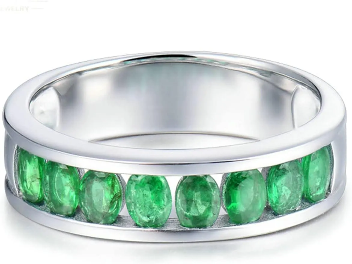 Wedding Rings for Women White Gold, Natural Gemstone Rings 18K Oval Shape Lab Created Emerald Gemstone 1.08ct Womens Fine Rings