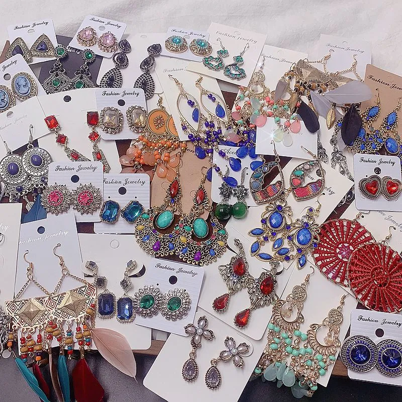 Wholesale Fashionable Vintage Exaggerated Real Gold Galvanized Gemstone Earrings