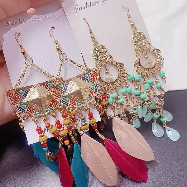 Wholesale Fashionable Vintage Exaggerated Real Gold Galvanized Gemstone Earrings