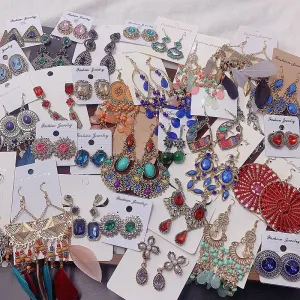 Wholesale Fashionable Vintage Exaggerated Real Gold Galvanized Gemstone Earrings