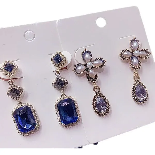 Wholesale Fashionable Vintage Exaggerated Real Gold Galvanized Gemstone Earrings