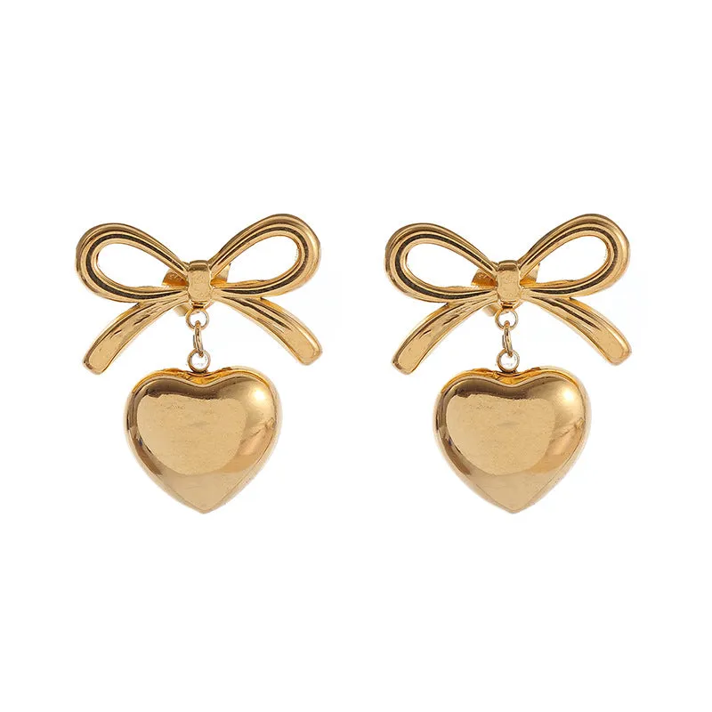Wholesale Simple and Fashionable Love Bow Light Luxury Style High-end Metal Earrings