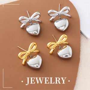 Wholesale Simple and Fashionable Love Bow Light Luxury Style High-end Metal Earrings