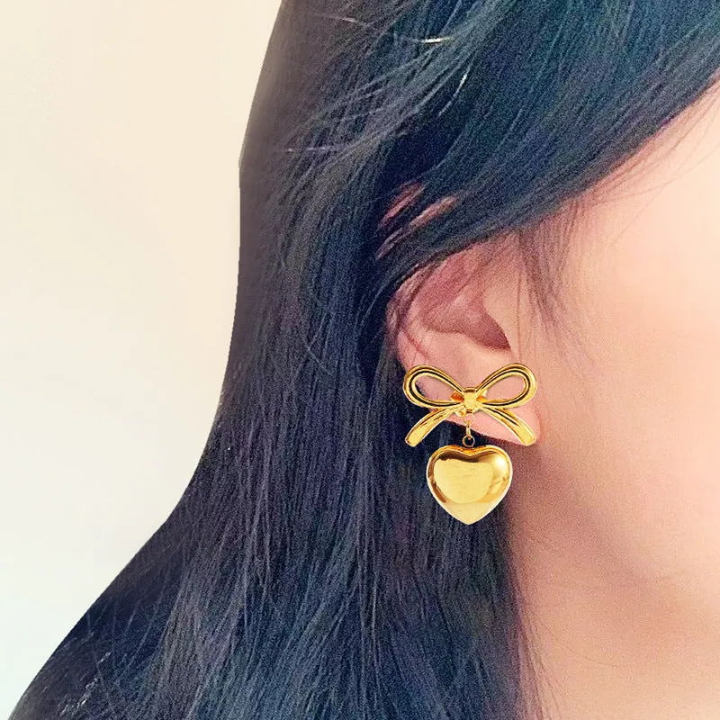 Wholesale Simple and Fashionable Love Bow Light Luxury Style High-end Metal Earrings