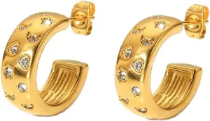 Wide Hoop Earrings For Women Stainless Steel Gold Hoop Earrings Bold Hoop Earrings Moon Star Cz Stone Hoop Earrings Dainty Earrings Minimalist Earrings 18k Gold Plated Earrings Waterproof