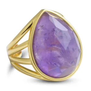 Women Rings, Natural Amethyst Ring for Women, Handmade Adjustable Gold Crystal Ring for Amethyst Jewelry, February Birthstone Ring for Her. (amethyst)