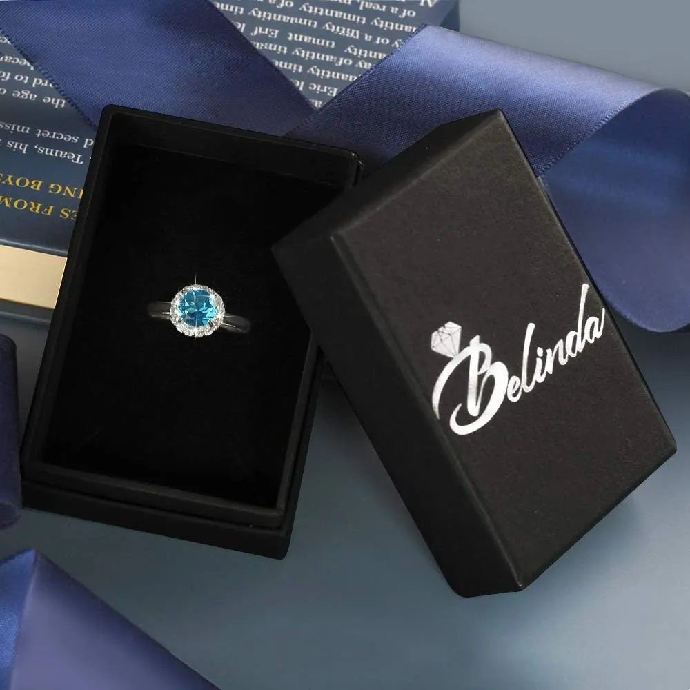 Womens 925 Sterling Silver Classic Solitaire Halo Center 7 mm Round Gemstone Birthstone Fine Jewelry Engagement Wedding Accessory Rings, 1.3 Carat Gemstone