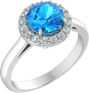 Womens 925 Sterling Silver Classic Solitaire Halo Center 7 mm Round Gemstone Birthstone Fine Jewelry Engagement Wedding Accessory Rings, 1.3 Carat Gemstone