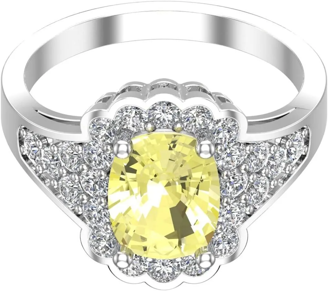Women's 925 Sterling Silver Cushion Cut Gemstone Ring Round Diamond Rhodium Prong Jewelry with Twisted Band Ring Gift for Engagement Party Christmas Wedding Anniversary