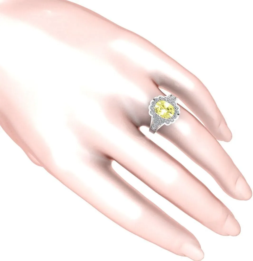 Women's 925 Sterling Silver Cushion Cut Gemstone Ring Round Diamond Rhodium Prong Jewelry with Twisted Band Ring Gift for Engagement Party Christmas Wedding Anniversary
