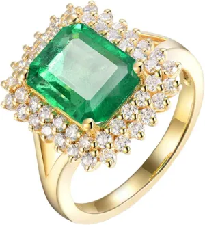 Women's Engagement Rings, Gemstone Rings for Women 18K Gold Asscher Shape Lab Created Emerald Gemstone 2.5ct Womens Fine Rings