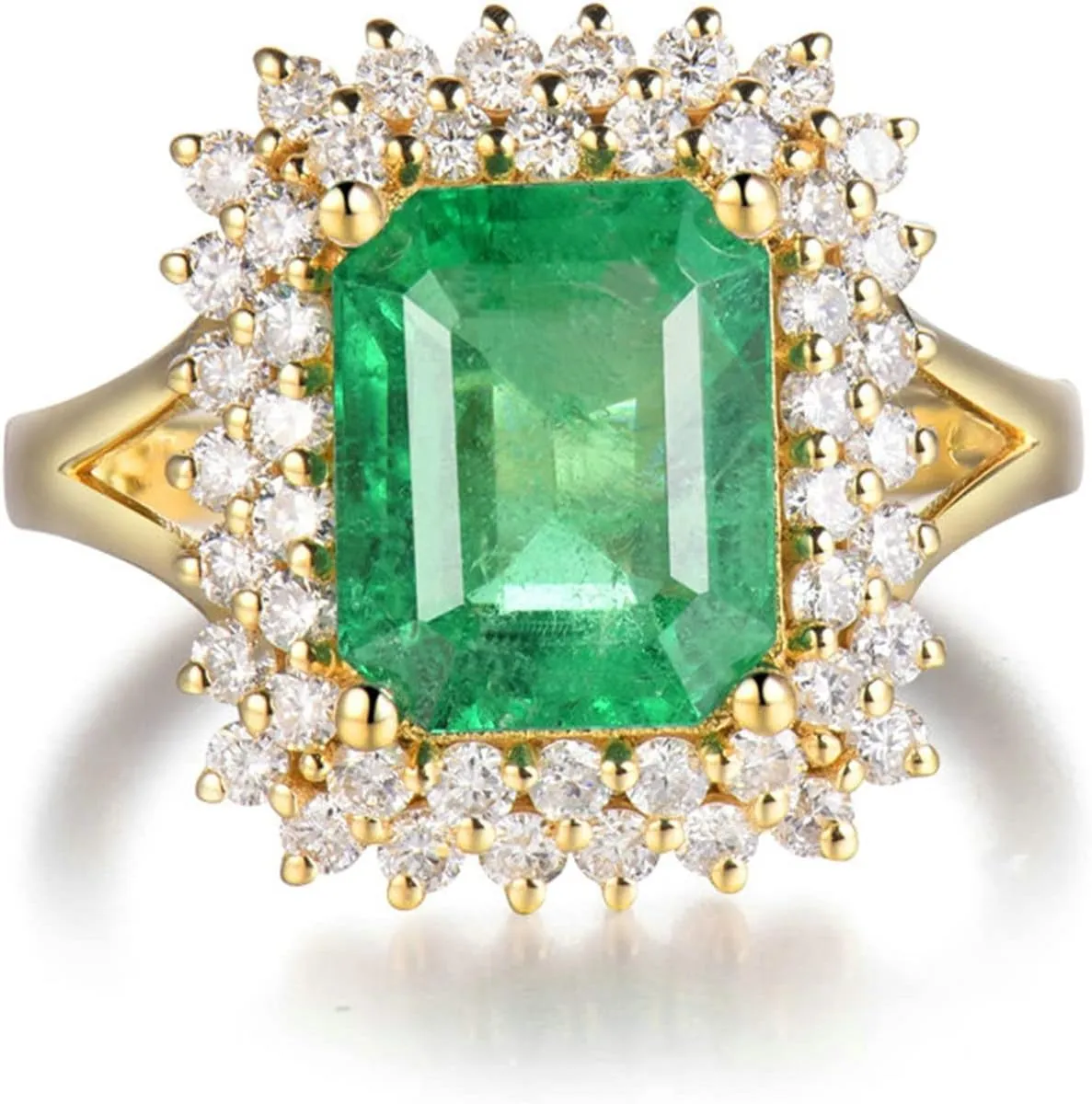 Women's Engagement Rings, Gemstone Rings for Women 18K Gold Asscher Shape Lab Created Emerald Gemstone 2.5ct Womens Fine Rings