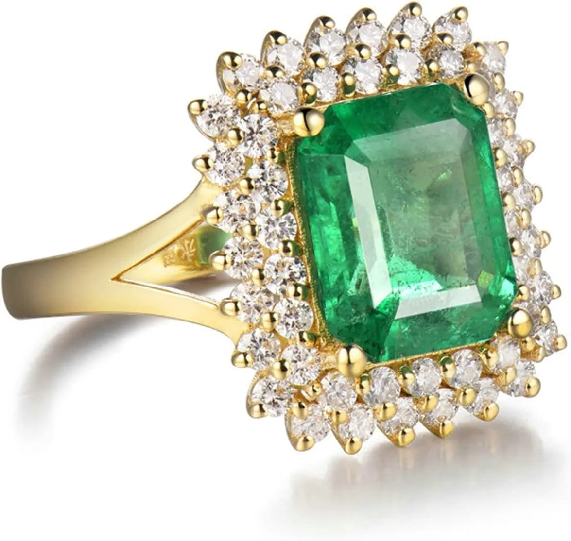 Women's Engagement Rings, Gemstone Rings for Women 18K Gold Asscher Shape Lab Created Emerald Gemstone 2.5ct Womens Fine Rings