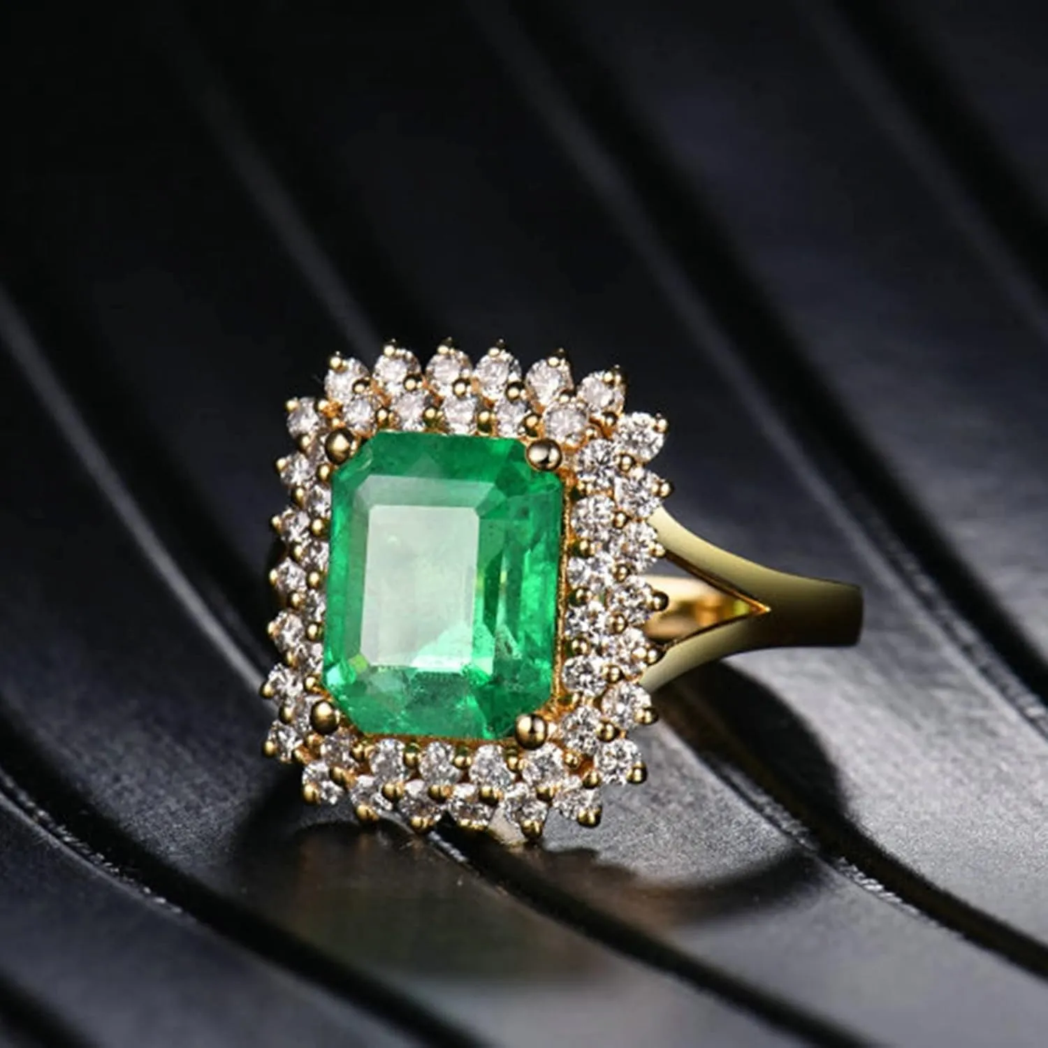 Women's Engagement Rings, Gemstone Rings for Women 18K Gold Asscher Shape Lab Created Emerald Gemstone 2.5ct Womens Fine Rings