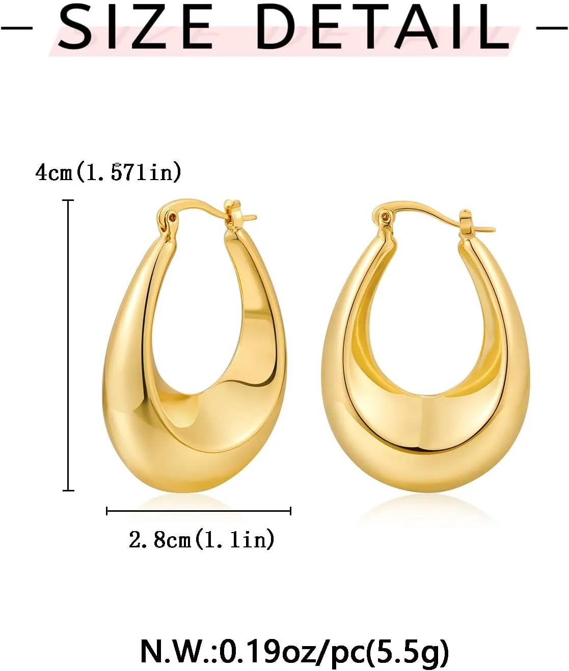 WOWORAMA Big Chunky Hoop Earrings for Women Silver Gold Stainless Steel Hoop Earrings Oval Thick Hollow Tube Hoop Earrings 20/30/40MM Hoops