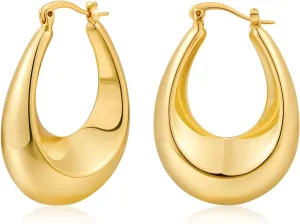 WOWORAMA Big Chunky Hoop Earrings for Women Silver Gold Stainless Steel Hoop Earrings Oval Thick Hollow Tube Hoop Earrings 20/30/40MM Hoops