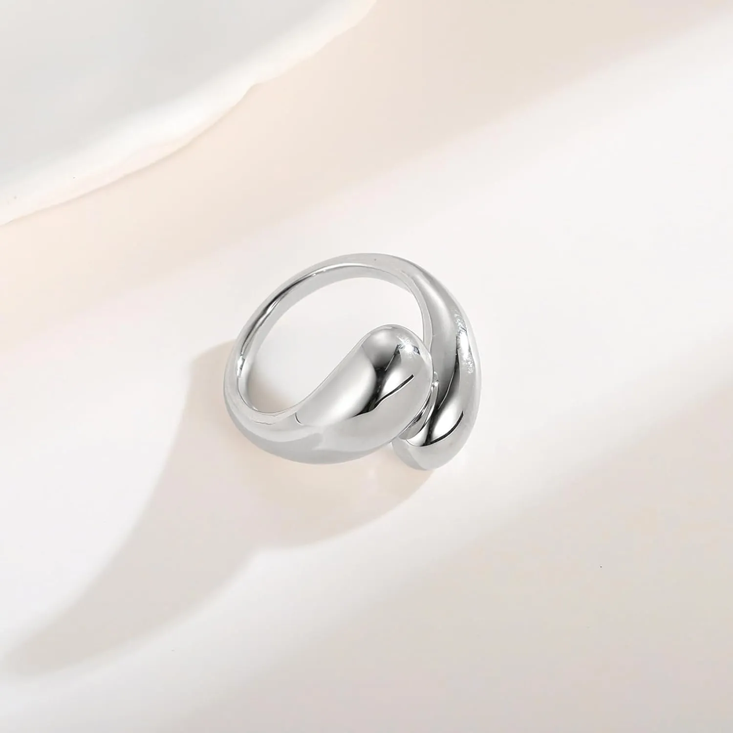 WOWORAMA Chunky Open Rings for Women Gold Silver Adjustable Dome Teardrop Rings Bold Thick Statement Rings Simple Stackable Band Rings