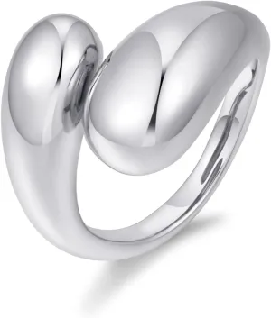 WOWORAMA Chunky Open Rings for Women Gold Silver Adjustable Dome Teardrop Rings Bold Thick Statement Rings Simple Stackable Band Rings