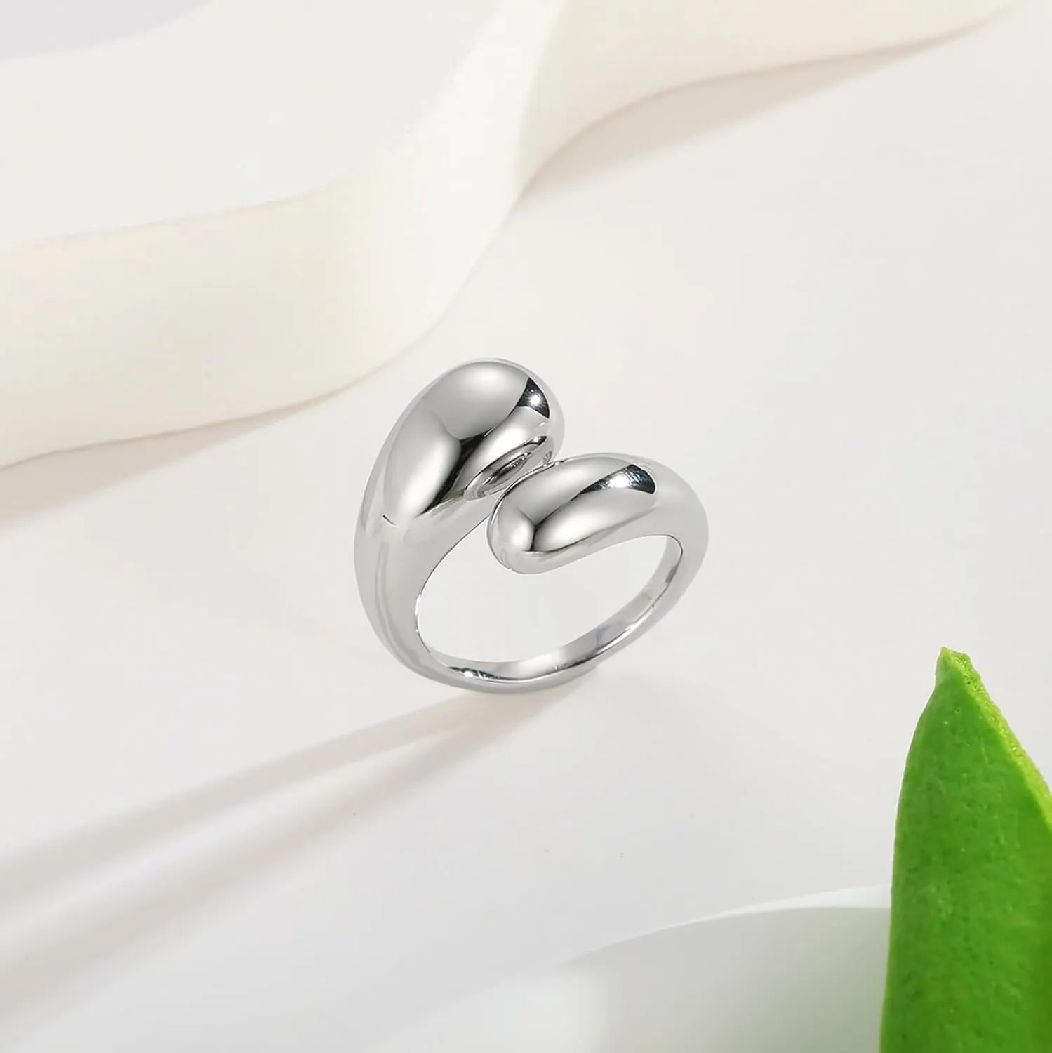 WOWORAMA Chunky Open Rings for Women Gold Silver Adjustable Dome Teardrop Rings Bold Thick Statement Rings Simple Stackable Band Rings
