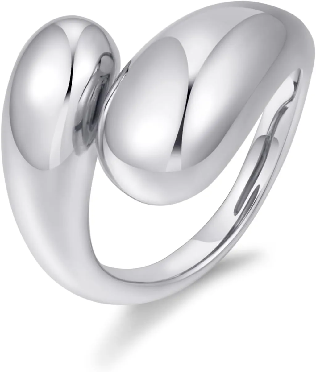 WOWORAMA Chunky Open Rings for Women Gold Silver Adjustable Dome Teardrop Rings Bold Thick Statement Rings Simple Stackable Band Rings