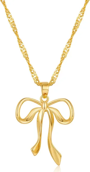 WOWORAMA Gold Bow Necklace for Women Dainty Bowknot Pendant Necklace Trendy Ribbon Bow Choker Necklace Adjustable Chain Bow Necklace Jewelry