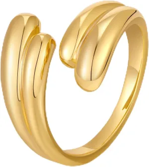 WOWORAMA Gold Open Band Rings for Women Chunky Gold Stackable Ring Dome Teardrop Heart Rings Trendy Gold Statement Ring Adjustable Open Band Rings