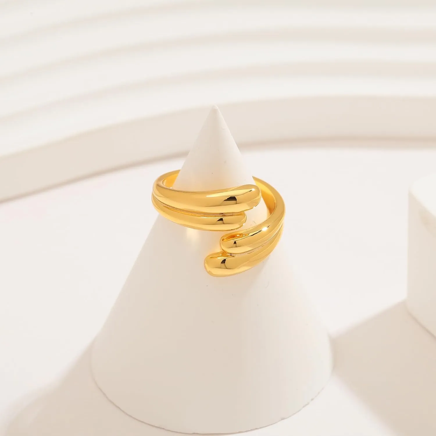 WOWORAMA Gold Open Band Rings for Women Chunky Gold Stackable Ring Dome Teardrop Heart Rings Trendy Gold Statement Ring Adjustable Open Band Rings