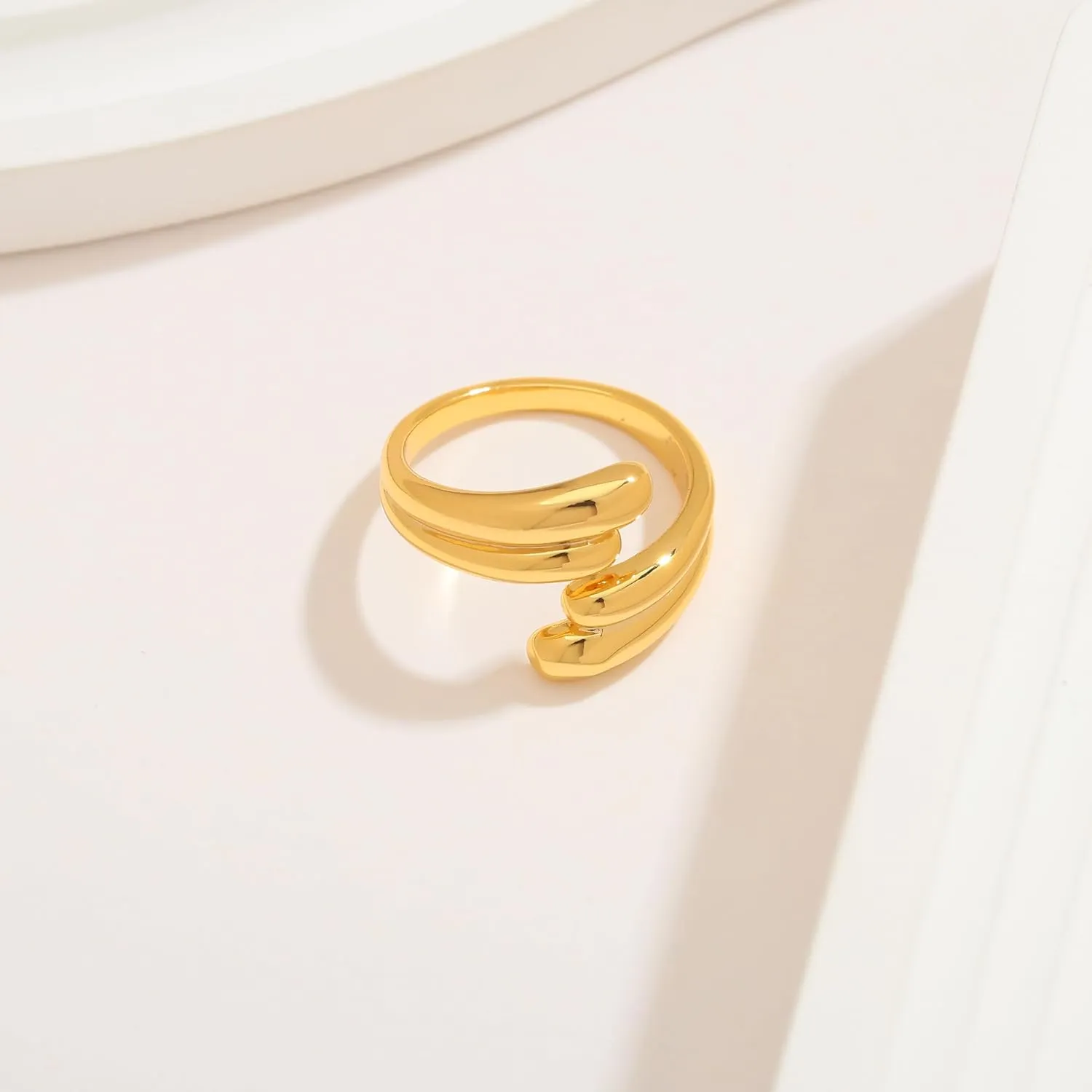WOWORAMA Gold Open Band Rings for Women Chunky Gold Stackable Ring Dome Teardrop Heart Rings Trendy Gold Statement Ring Adjustable Open Band Rings