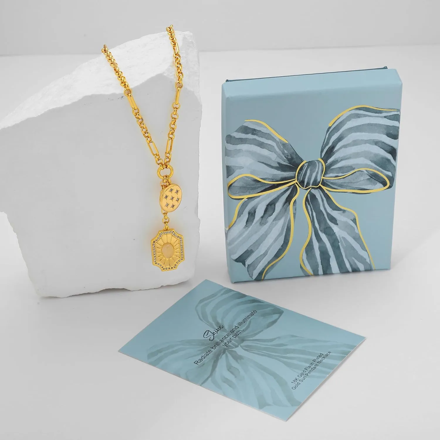 WOWORAMA Gold Pendant Necklace for Women Trendy Sun Star Cross Charm Necklace Lucky Leaf Heart Choker Necklace Chunky Gold Chain Necklace