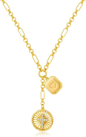 WOWORAMA Gold Pendant Necklace for Women Trendy Sun Star Cross Charm Necklace Lucky Leaf Heart Choker Necklace Chunky Gold Chain Necklace