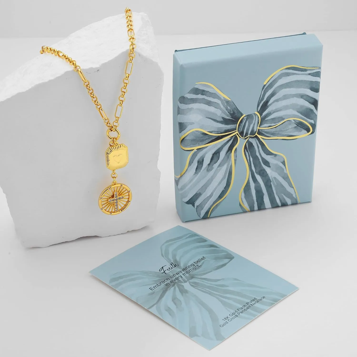 WOWORAMA Gold Pendant Necklace for Women Trendy Sun Star Cross Charm Necklace Lucky Leaf Heart Choker Necklace Chunky Gold Chain Necklace