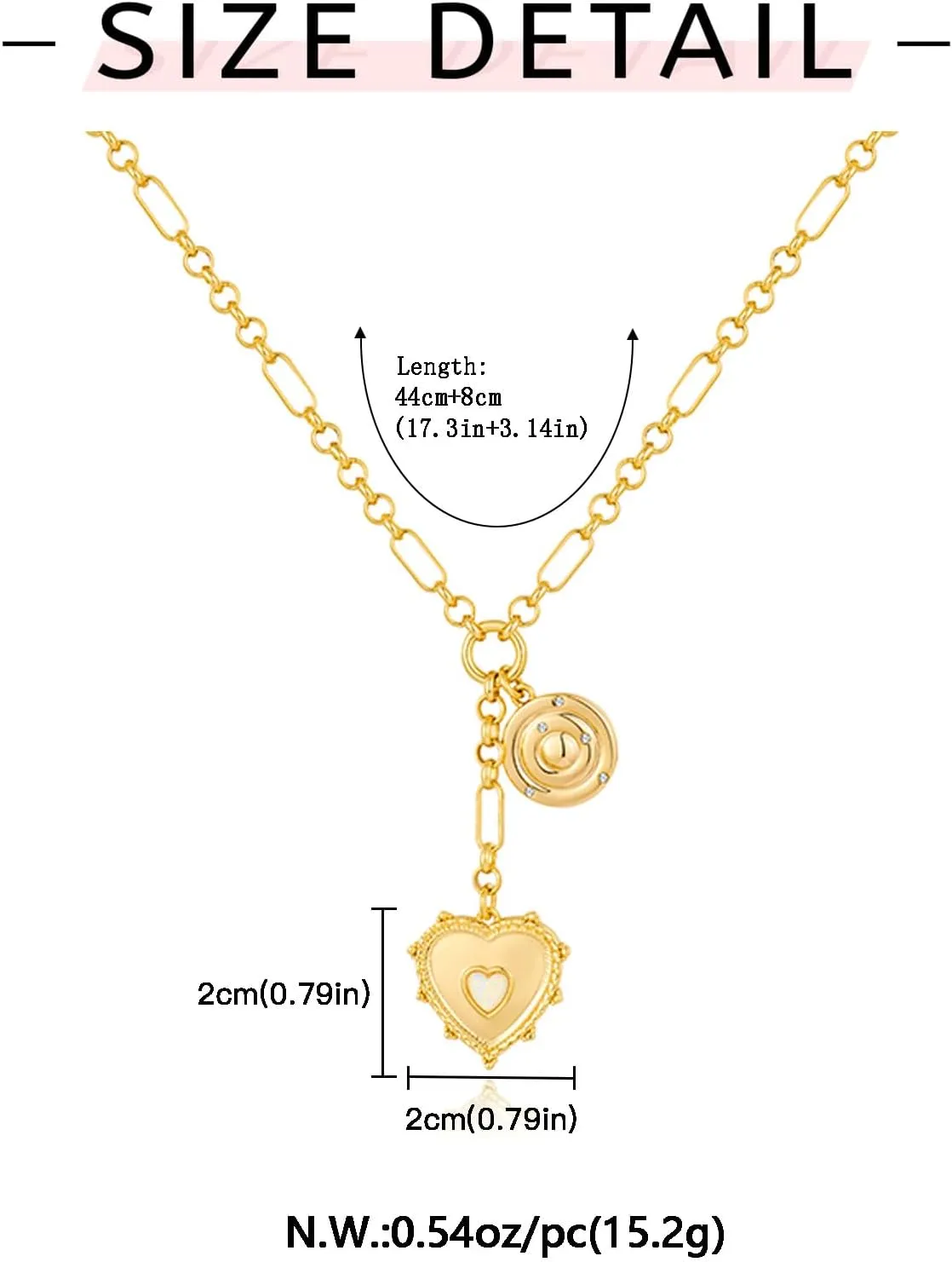 WOWORAMA Gold Pendant Necklace for Women Trendy Sun Star Cross Charm Necklace Lucky Leaf Heart Choker Necklace Chunky Gold Chain Necklace