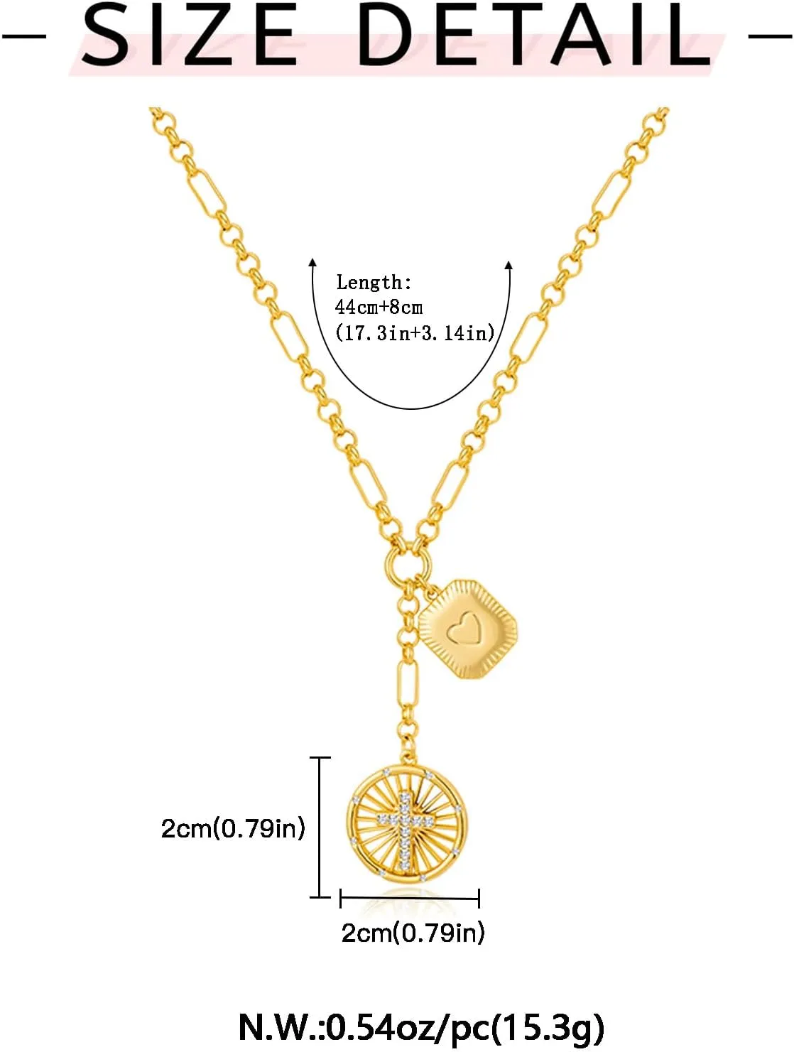 WOWORAMA Gold Pendant Necklace for Women Trendy Sun Star Cross Charm Necklace Lucky Leaf Heart Choker Necklace Chunky Gold Chain Necklace