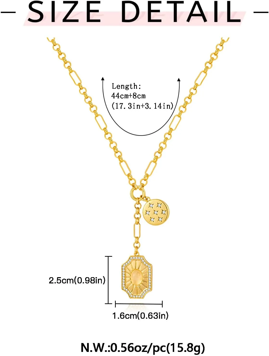 WOWORAMA Gold Pendant Necklace for Women Trendy Sun Star Cross Charm Necklace Lucky Leaf Heart Choker Necklace Chunky Gold Chain Necklace