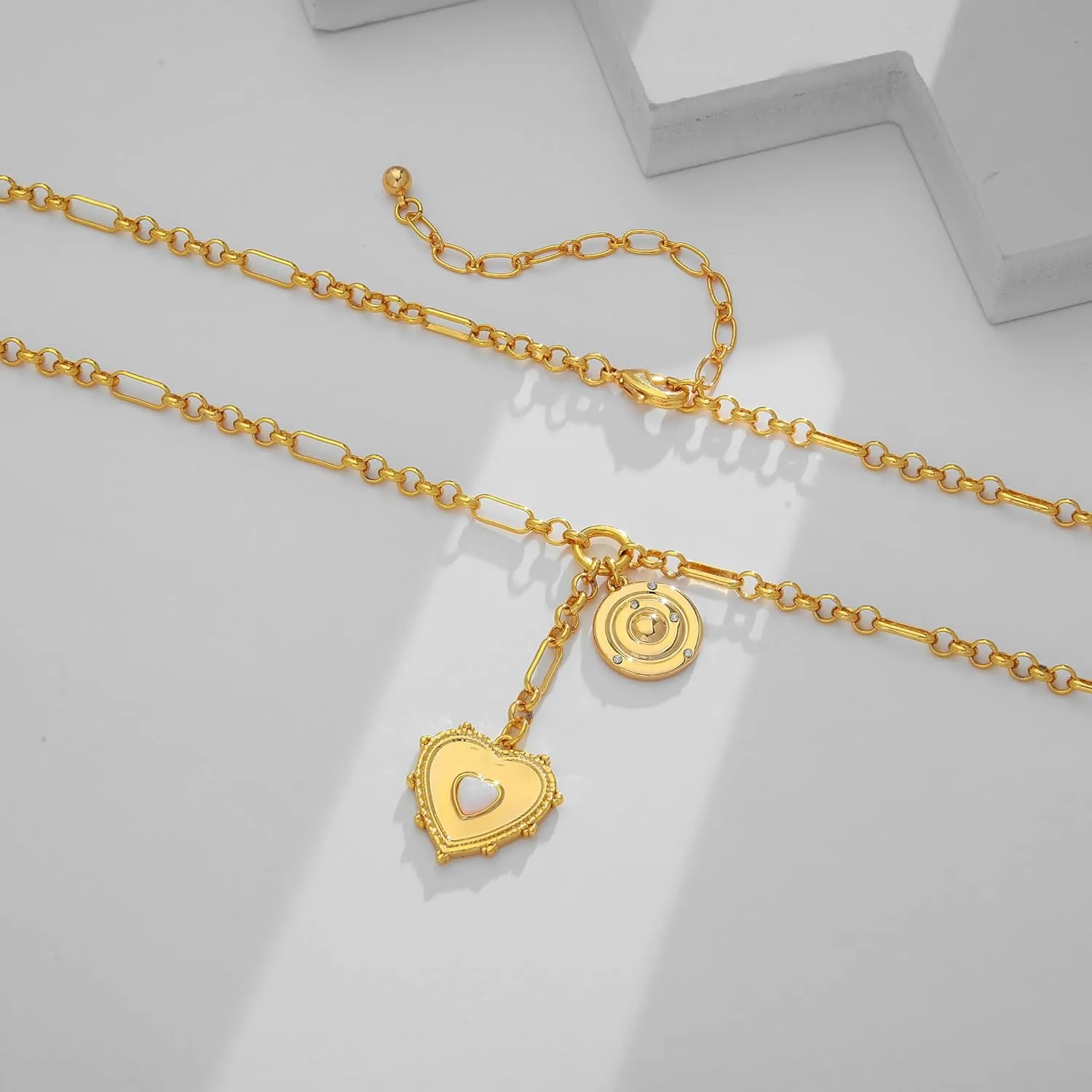 WOWORAMA Gold Pendant Necklace for Women Trendy Sun Star Cross Charm Necklace Lucky Leaf Heart Choker Necklace Chunky Gold Chain Necklace