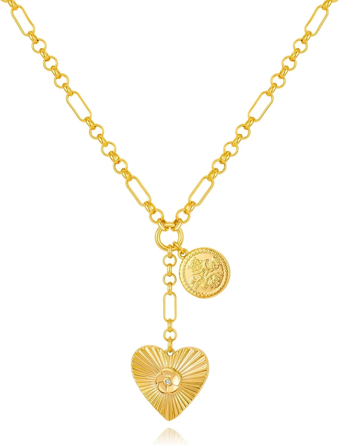 WOWORAMA Gold Pendant Necklace for Women Trendy Sun Star Cross Charm Necklace Lucky Leaf Heart Choker Necklace Chunky Gold Chain Necklace