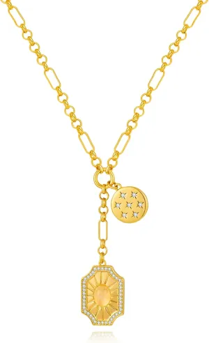 WOWORAMA Gold Pendant Necklace for Women Trendy Sun Star Cross Charm Necklace Lucky Leaf Heart Choker Necklace Chunky Gold Chain Necklace