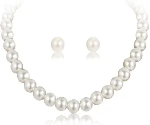 Xiyantiji Pearl strands Necklace and Earring Set Faux Pearl Choker Necklaces for Women Pearl Stud Earrings for Bride Wedding Accessories