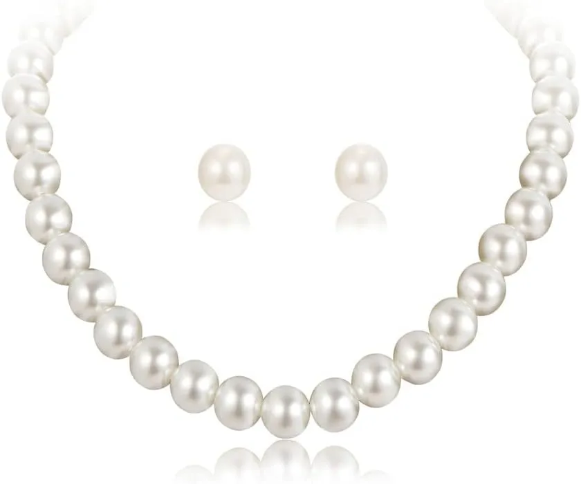 Xiyantiji Pearl strands Necklace and Earring Set Faux Pearl Choker Necklaces for Women Pearl Stud Earrings for Bride Wedding Accessories
